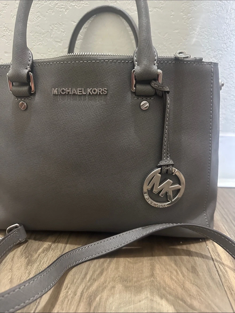Michael Kors Taupe Saffiano Leather Satchel with Detachable Strap